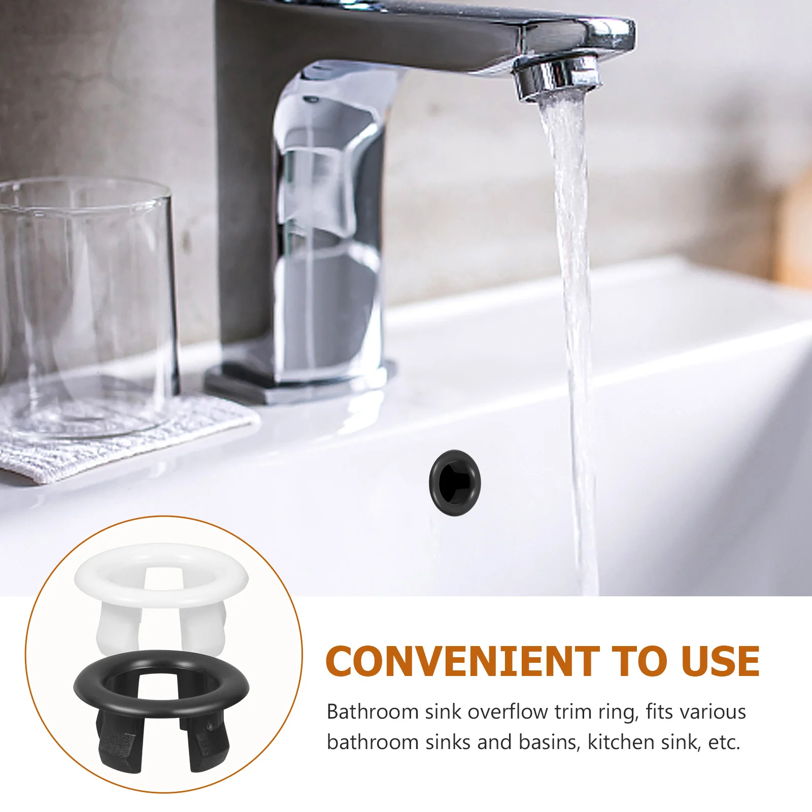 

10Pcs Bathroom Sink Overflow Trim Ring Elegant Look Quick Setup Versatile Use Home Hotel Public Spaces Overflow Drain Cover