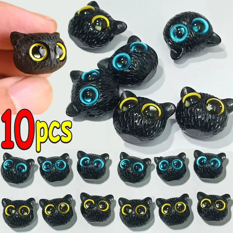 Big Eyed Cat Beads para Artesanato DIY, 3D Cat Head, Handmade Pulseira Material, Desenhos animados Design Acessórios, 10PCs