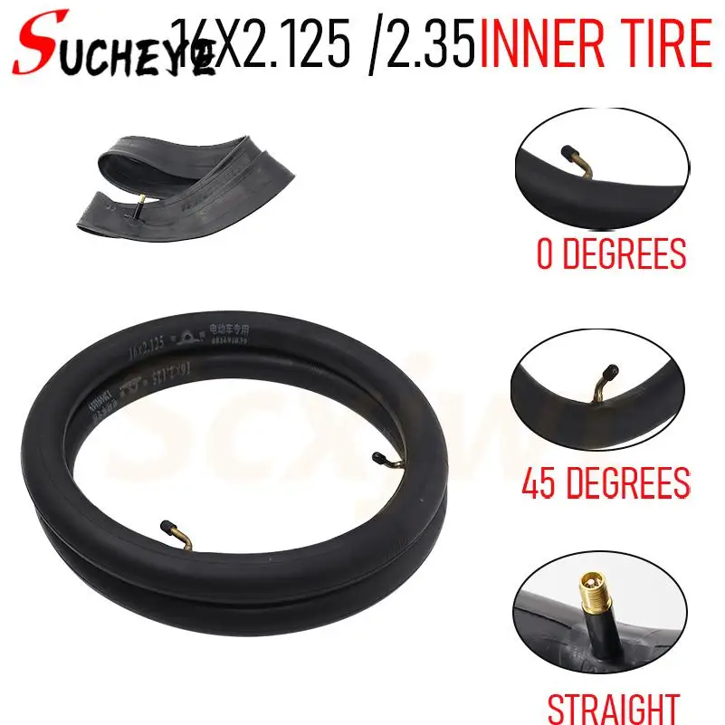 New 16 Inch 16x2.125/2.35 Inner Tube Bent Rod Straight Air Valve Electric Bicycle/Electric Motorcycle Thickened Inner Tube