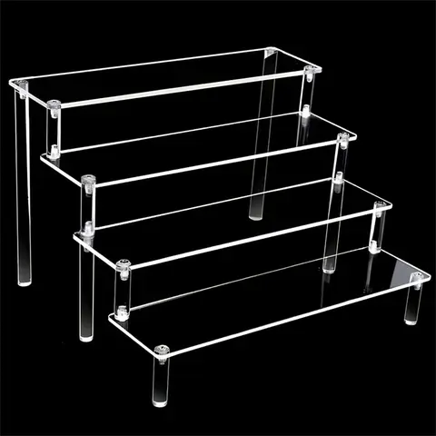 Acrylic Display Stand Multi Layer, Clear Makeup Organizer Rack for Pottery Dolls Figurines, Ladder Shelf Storage