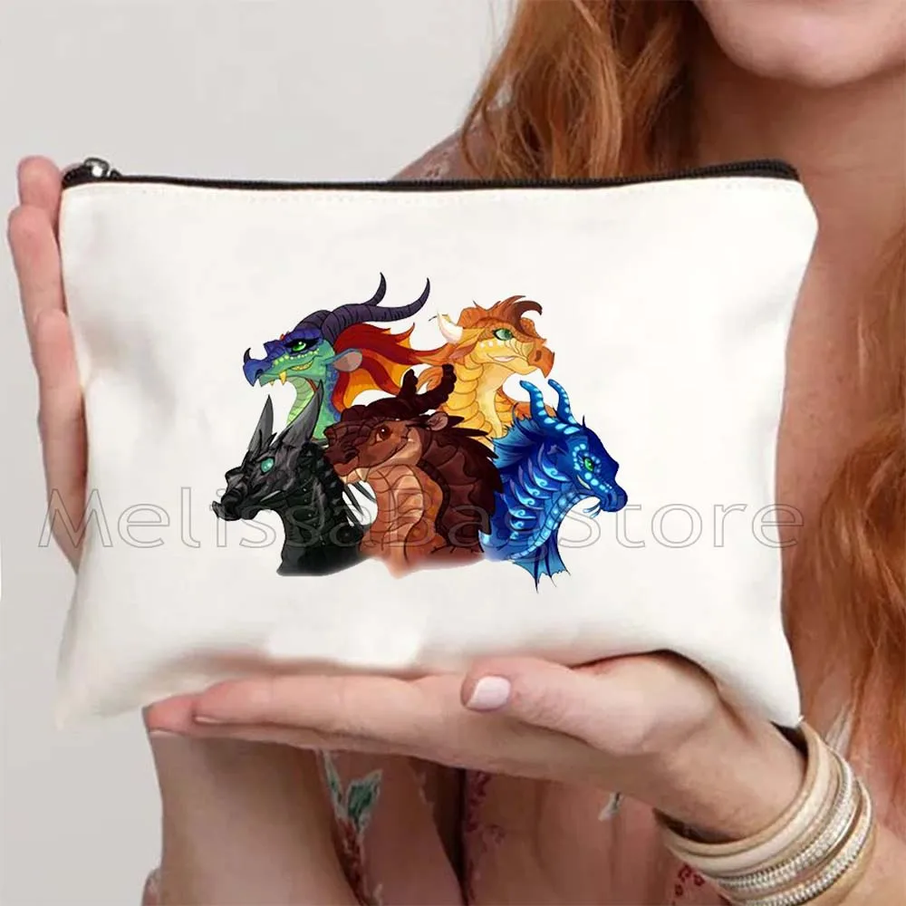 Cute Cartoon Dragons Wings of Fire Gifts Glory Peril Sunny Tsunami Turtle Winter Canvas Storage Cosmetic Bag Makeup Case Pouch