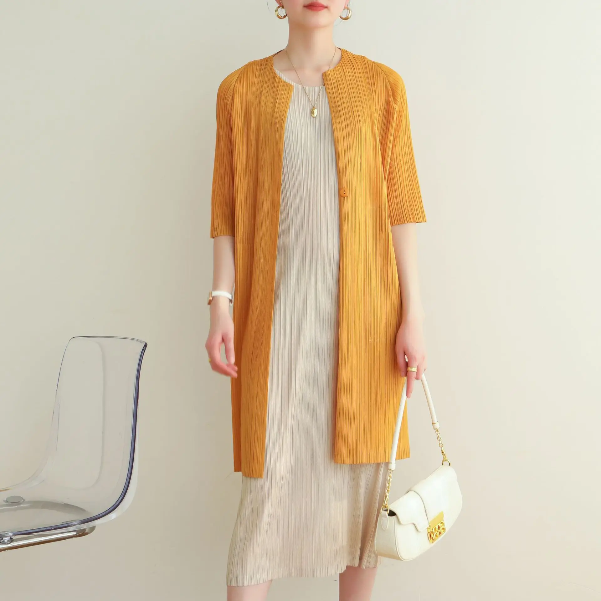 Miyake solid color jacket 2025 spring new temperament commuting large size loose comfortable casual trench coat jacket