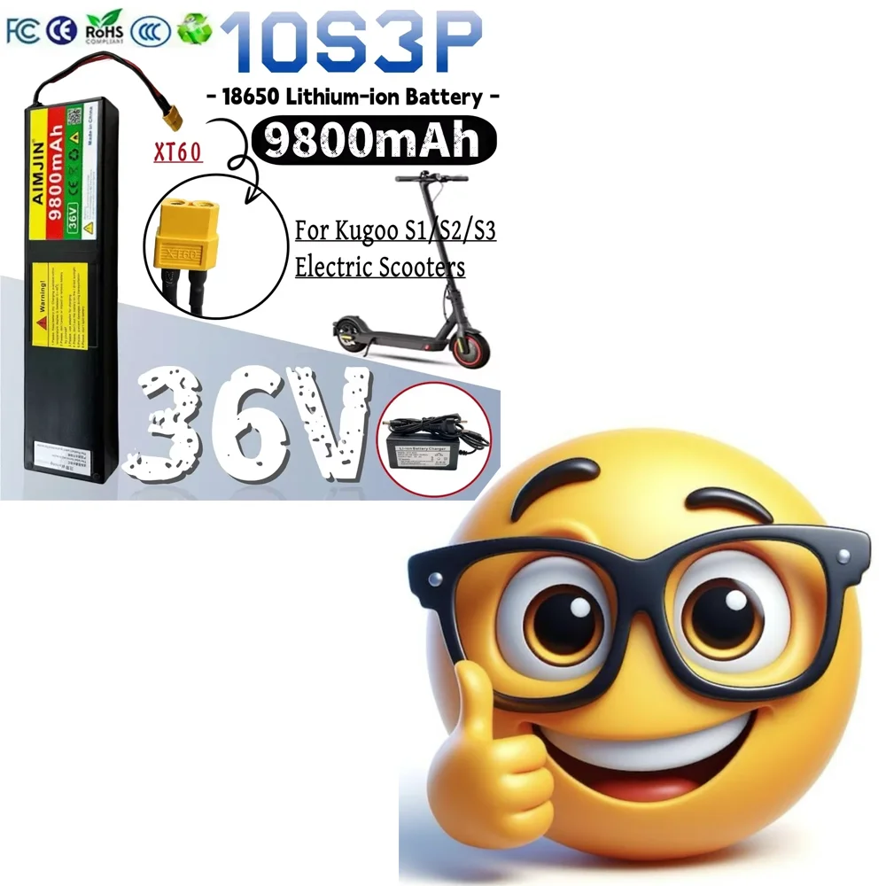 🏗️ 10S3P Lithium-Ion 36V 9800mAh Battery Pack Rechargeable Battery XT60 plug interface For KUGOO S1 S2 S3 Electric Scooters