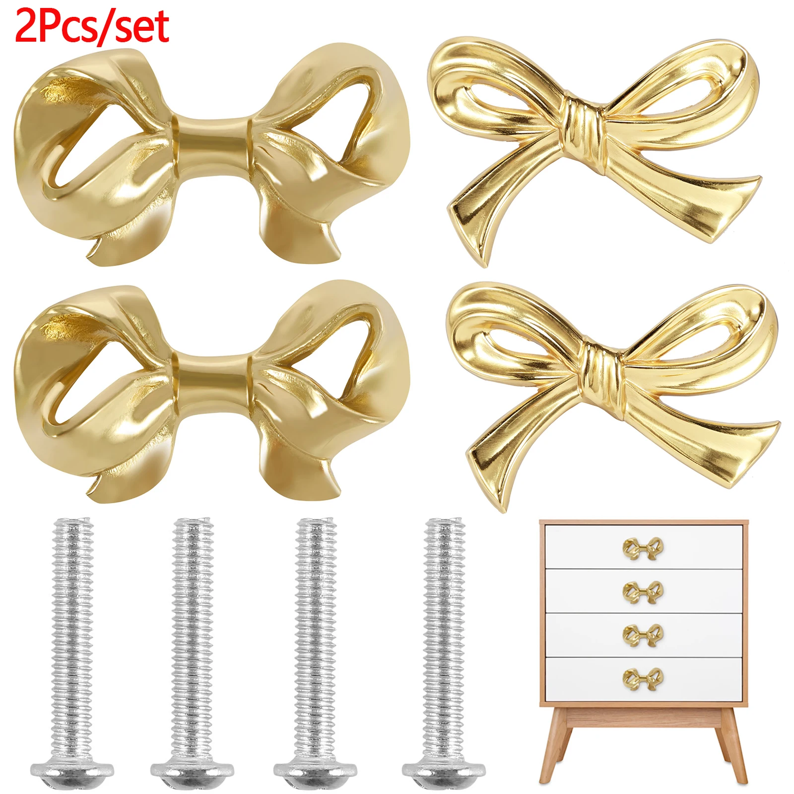 

2Pcs Bow Shaped Knobs Brass Handle Cabinet Wardrobe Door Pulls Drawer Knobs Gold Dresser Handle Furniture Handles Home Decor
