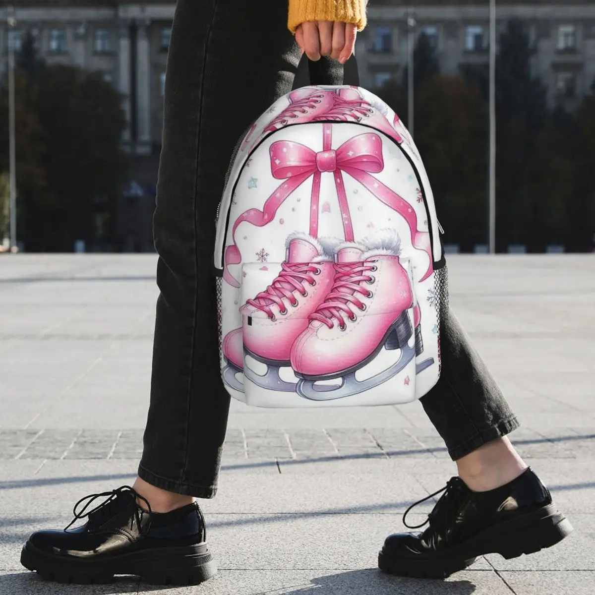 Pink Ice-Skating Skates Backpack Student BookBag Kids School Bag Computer Shoulder Bags for Boys Girls