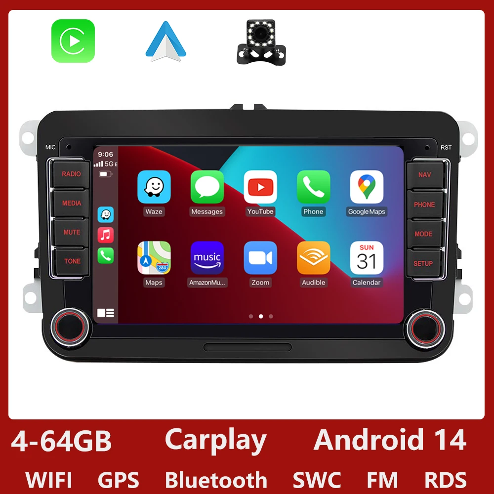 GEARELEC Android 13 Autoradio 2 DIN Carplay Scherm voor VW Volkswagen Golf 5 6 Passat Seat Skoda Touran Auto multimedia Spelen