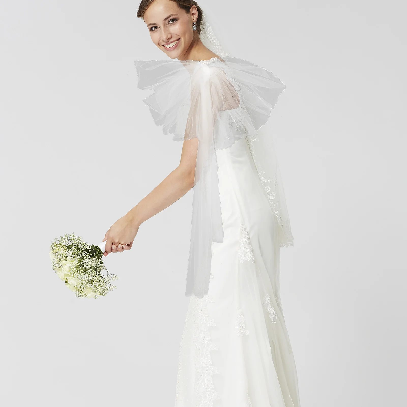 

1pcs 1 Pair Detachable Long Puff Sleeves For Wedding Dresses Bridal Tulle Shoulder Cape Ruffled Arm Cover Elegant Soft Mesh