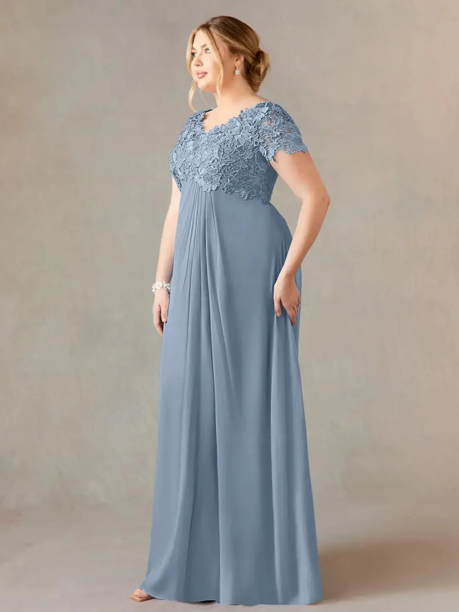 Elegante Plus-Size-Kleider für die Brautmutter 2023, A-Linie, V-Ausschnitt, maßgeschneiderte Spitze, Chiffon, Hochzeitsgastkleid, Vestidos de Gala