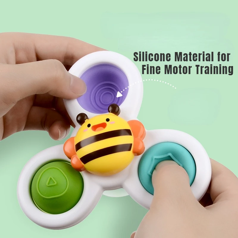 3pcs Children's Cartoon Animal Suction Cups Press And Rotate, Happy Baby Fingertips, Top Table, Rotating Flower Toys