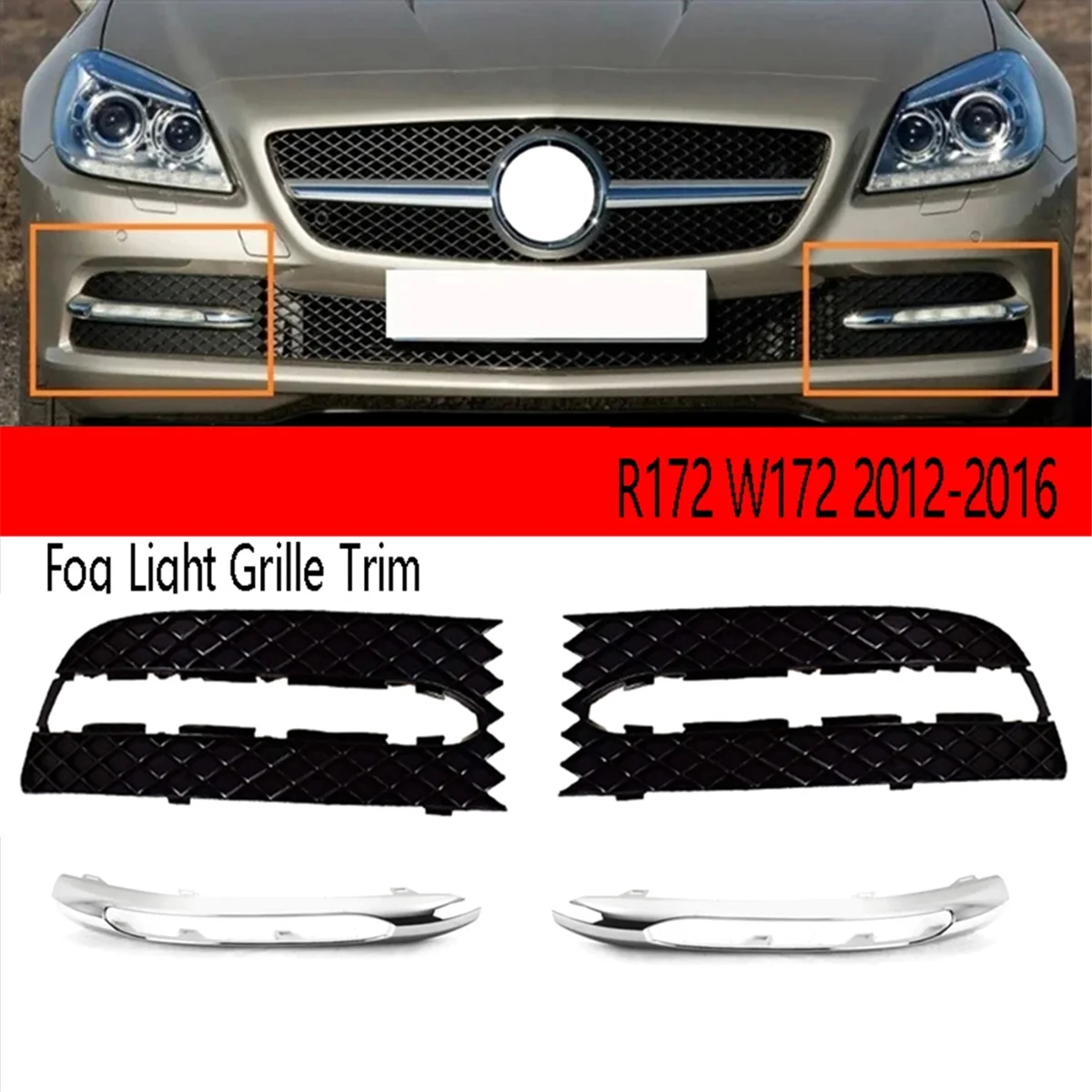 Left Front Bumper Fog Light Bezel Grille Trim Driving Light Cover Grille for Mercedes-Benz SLK Class R172 W172 12-16