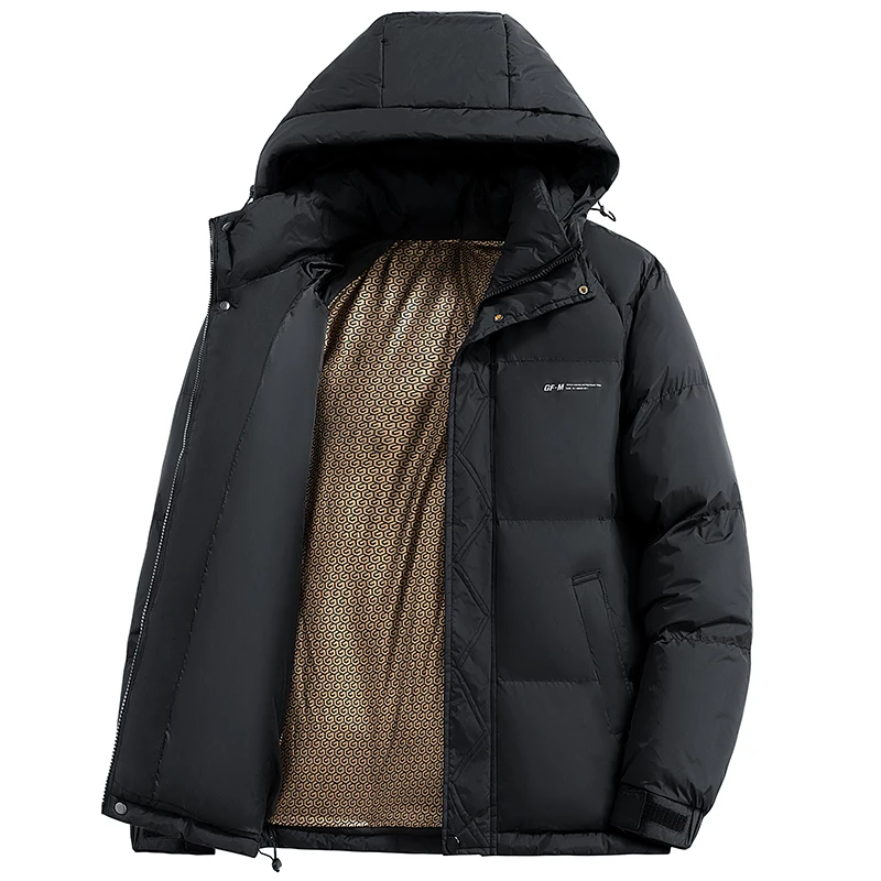 New Winter Cotton Padded Jacket Men's Hooded Loose Casual Cotton-padded Jacket Men's Thickened Graphene Black Gold Warm Coat