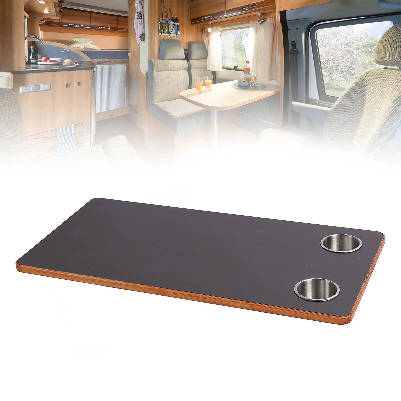 Столешница для автодома 800 х 400 мм с 2 держателями для чашки из нержавеющей стали, черная деревянная столешница для яхты, патио, столешница для автофургона, столешница для яхты