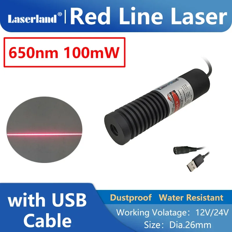 Imagem -02 - Focalizável Resistente à Água à Prova de Poeira Módulo de Linha Laser Vermelho Alinhamento de Serragem Marcenaria 26 mm 650nm