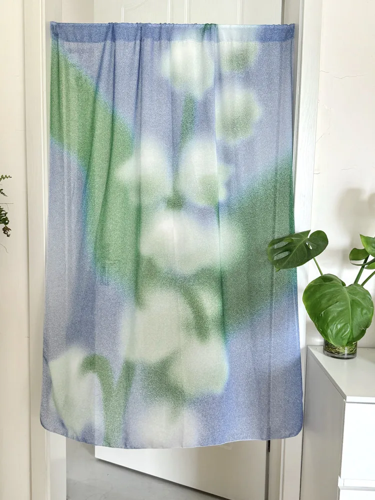 Ins Chiffon Yarn Floating Window Curtains Lily of the Valley Flying Bird Pattern Balcony Decoration
