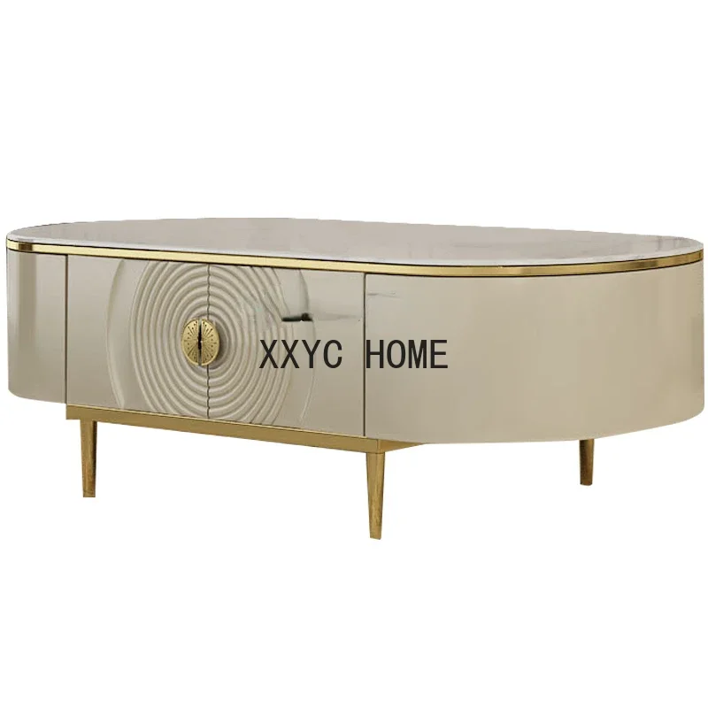 

Modern Light Luxury Coffee Table & TV Cabinet Set - Small Apartment Stone Plate Floor Cabinet, New Furniture