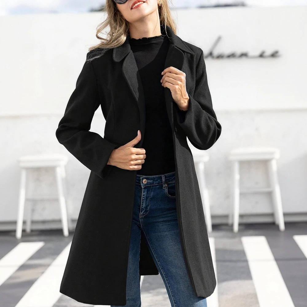 

Повседневное шерстяное пальто унисекс, стильная верхняя одежда на осень-зиму, модный воротник с лацканами, длинный рукав, застежка-молния