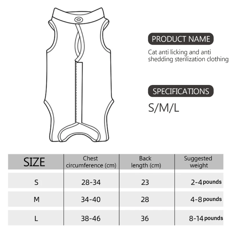 Traje recuperación para gatos después cirugías para recuperación heridas varios tamaños
