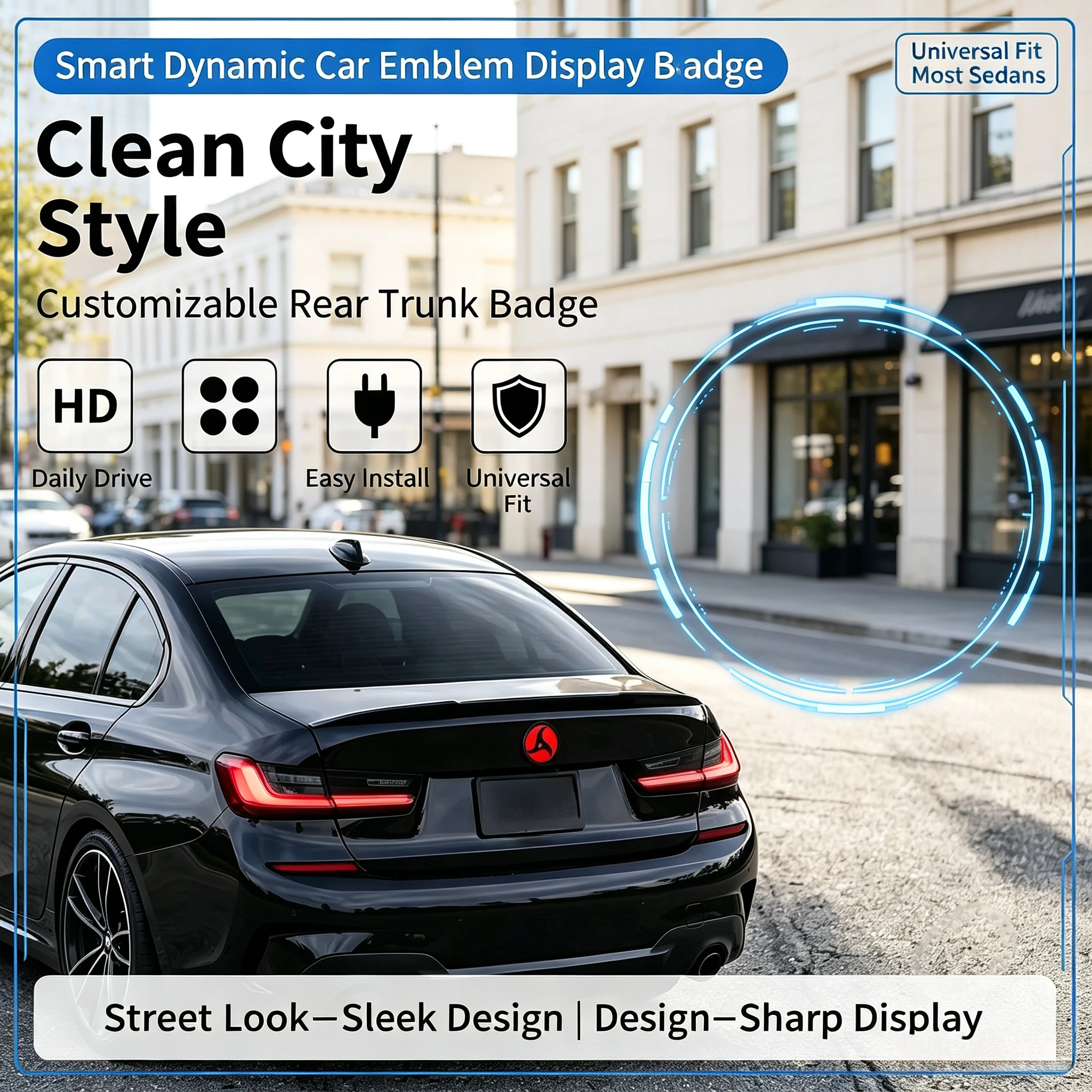LED Dynamic Car Emblem for BMW Remote Control Multi-Mode HD Display Screen Customizable Rear Trunk Badge Logo Car Exterior Modif