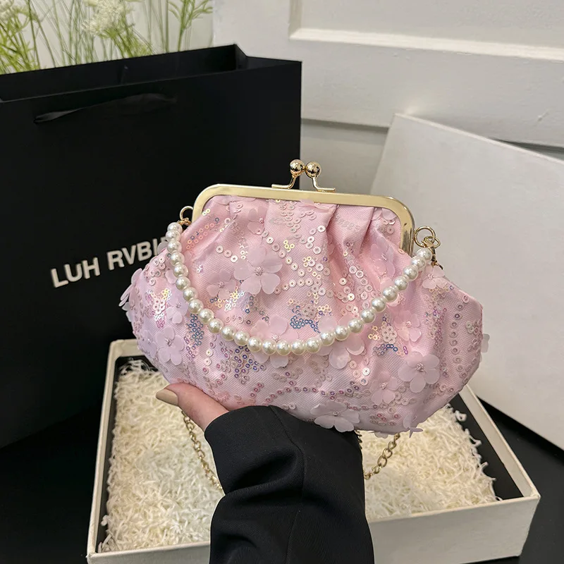 

Women Evening Bag Versatile Solid Color Top-Handle Bags Beads Chains Hasp High Quality Evening Bags for Women