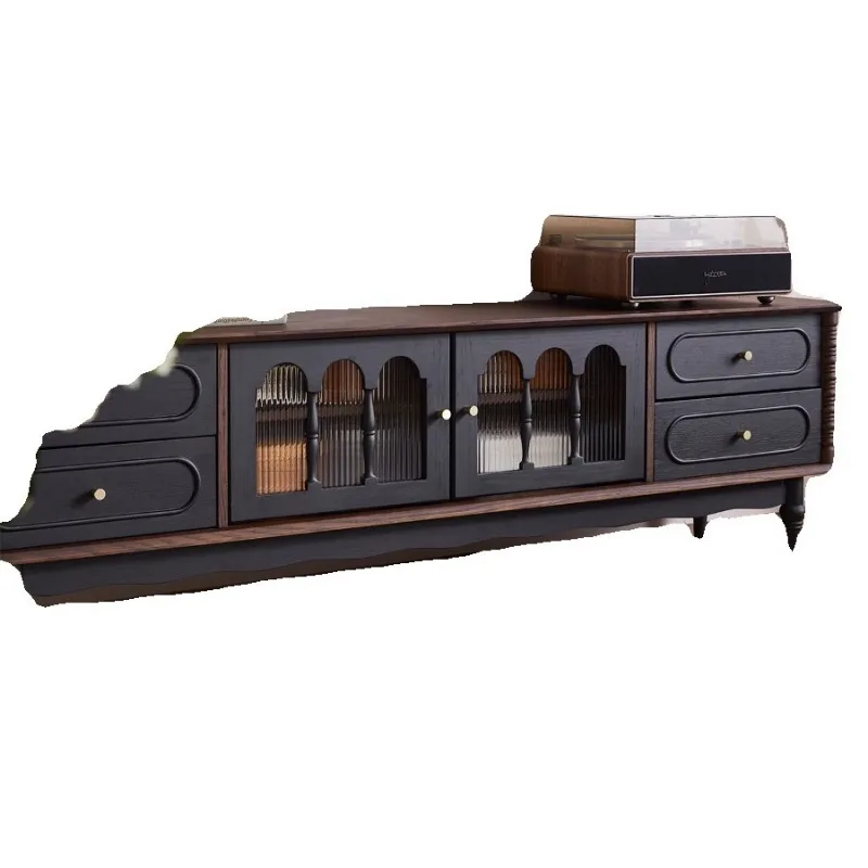 

French retro TV cabinet black solid wood American medieval audio-visual cabinet bucket cabinet Italian