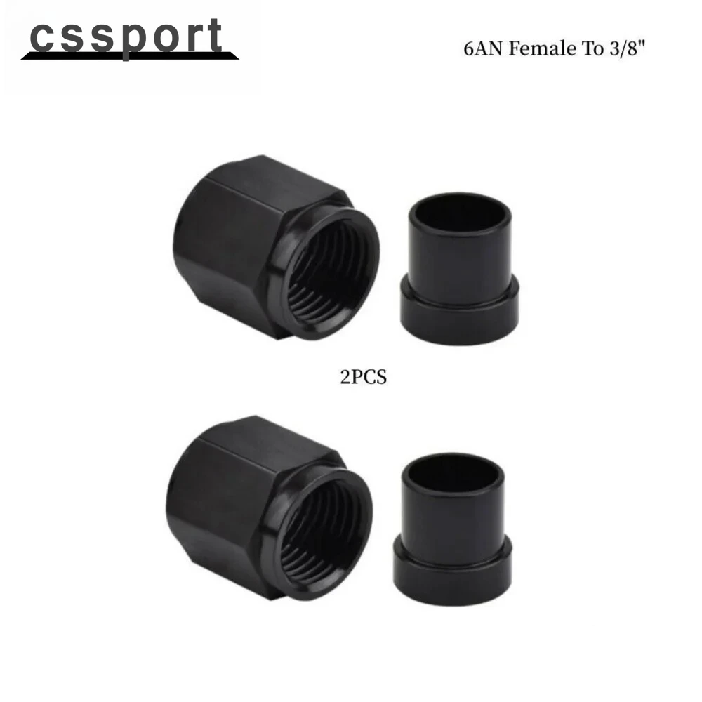 

2pcs AN6 Female To 3/8" Tube Nut And Sleeve Set 37 Degree Aluminum Fitting Universal Black
