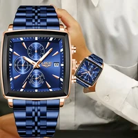 Reloj Masculino LIGE, nuevos relojes de moda para hombre, reloj de pulsera cuadrado de lujo azul para hombre, reloj de cuarzo resistente al agua de acero inoxidable para hombre