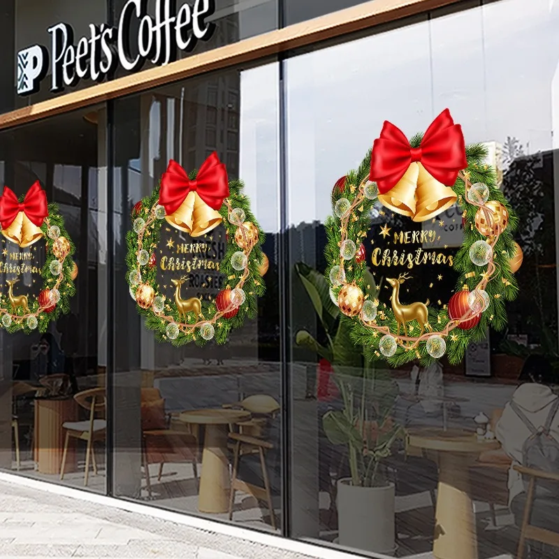 Christmas Wreath Window Stickers Noel Bow Bell Electrostatic Glass Sticker Merry Christma Decor Happy New Year 2026 - Image 6