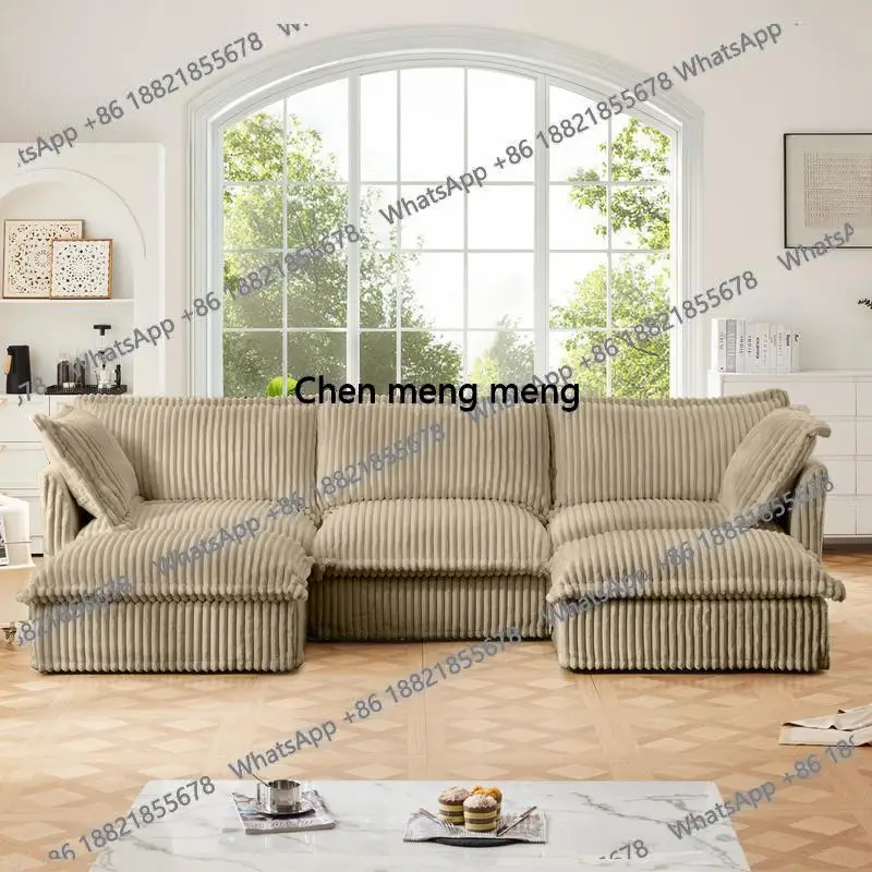U-förmiges Sektionalsofa mit Tiefsitz, 3-Sitzer Modulares Sofa mit Französischem Randdesign, Große Kissen, Komfortables Cloud-Sofa