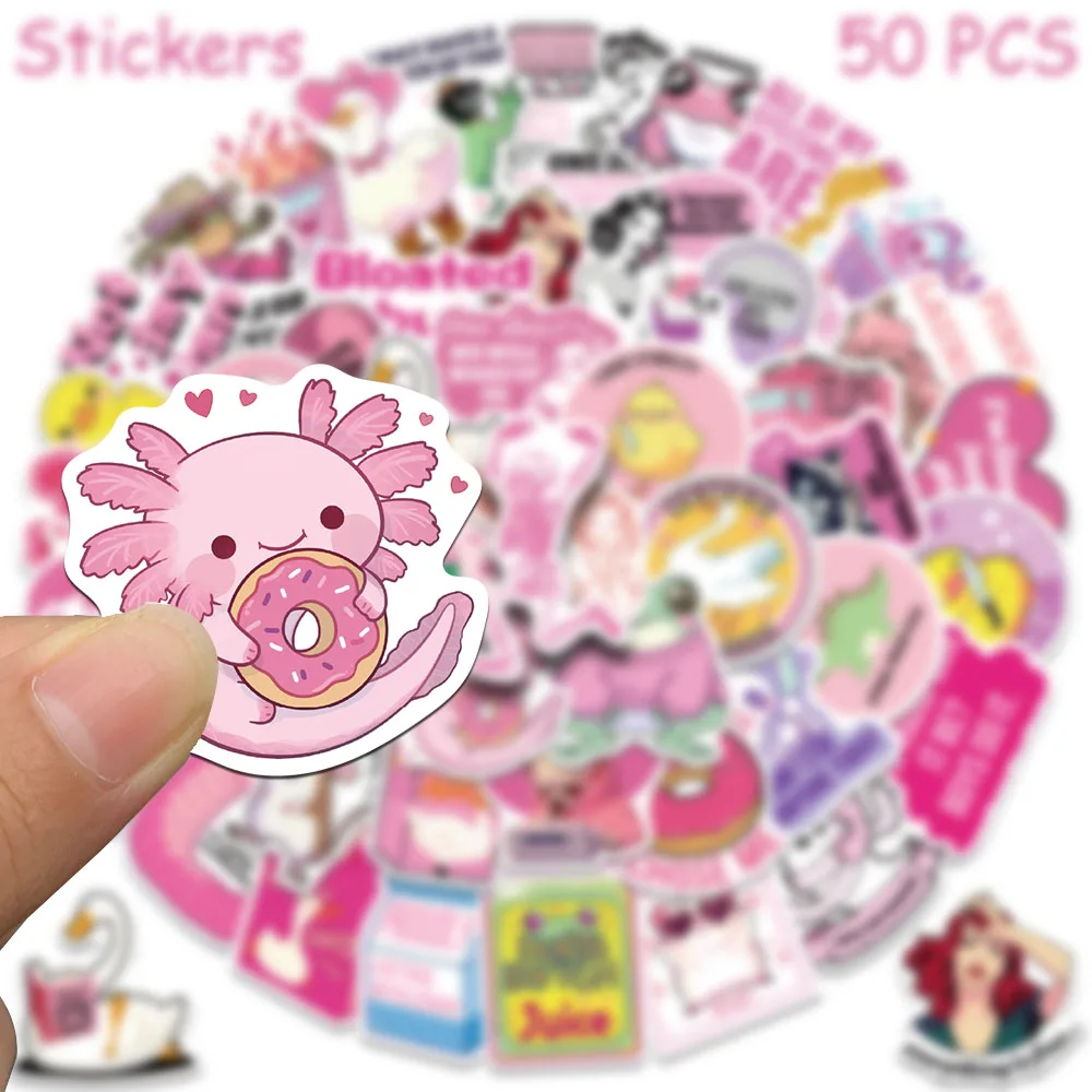 50 Stück Cartoon Rosa Lustige Aufkleber für Laptop, Scrapbook, Skateboard, Helm, Koffer, DIY Ästhetische Wasserfeste Sticker – Detail 4