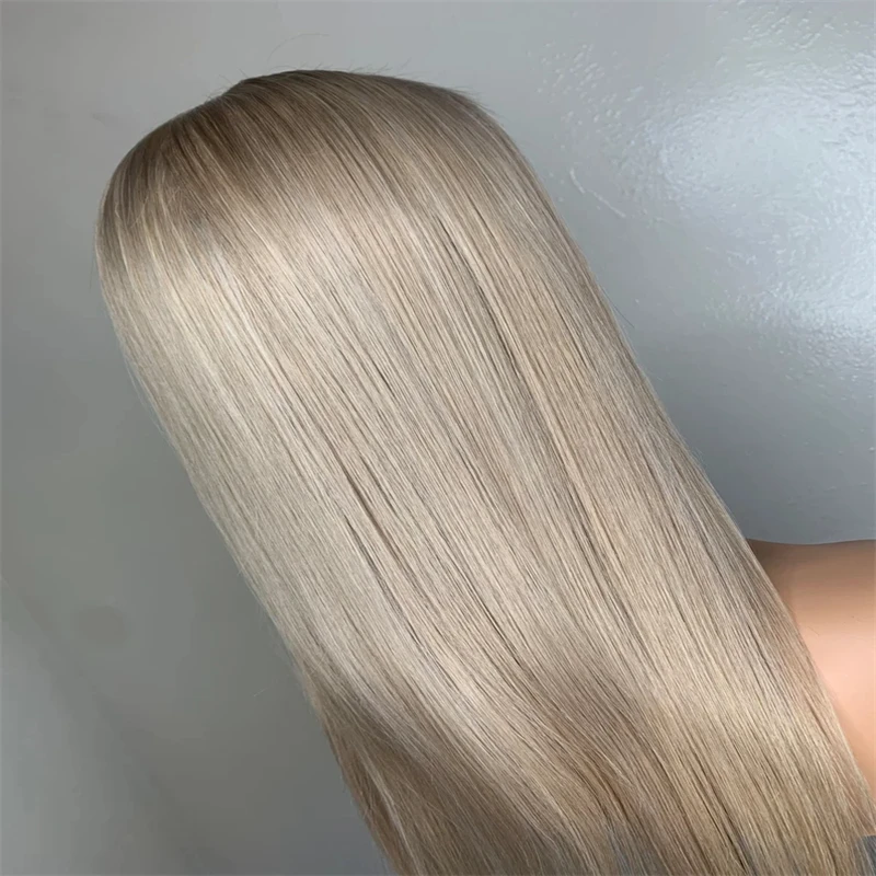 Straight Ash Blonde Lace Front Wig para mulheres, cabelo humano, HD Lace Frontal Wig, Ombre Perucas, 13x4, 13x6, 22"