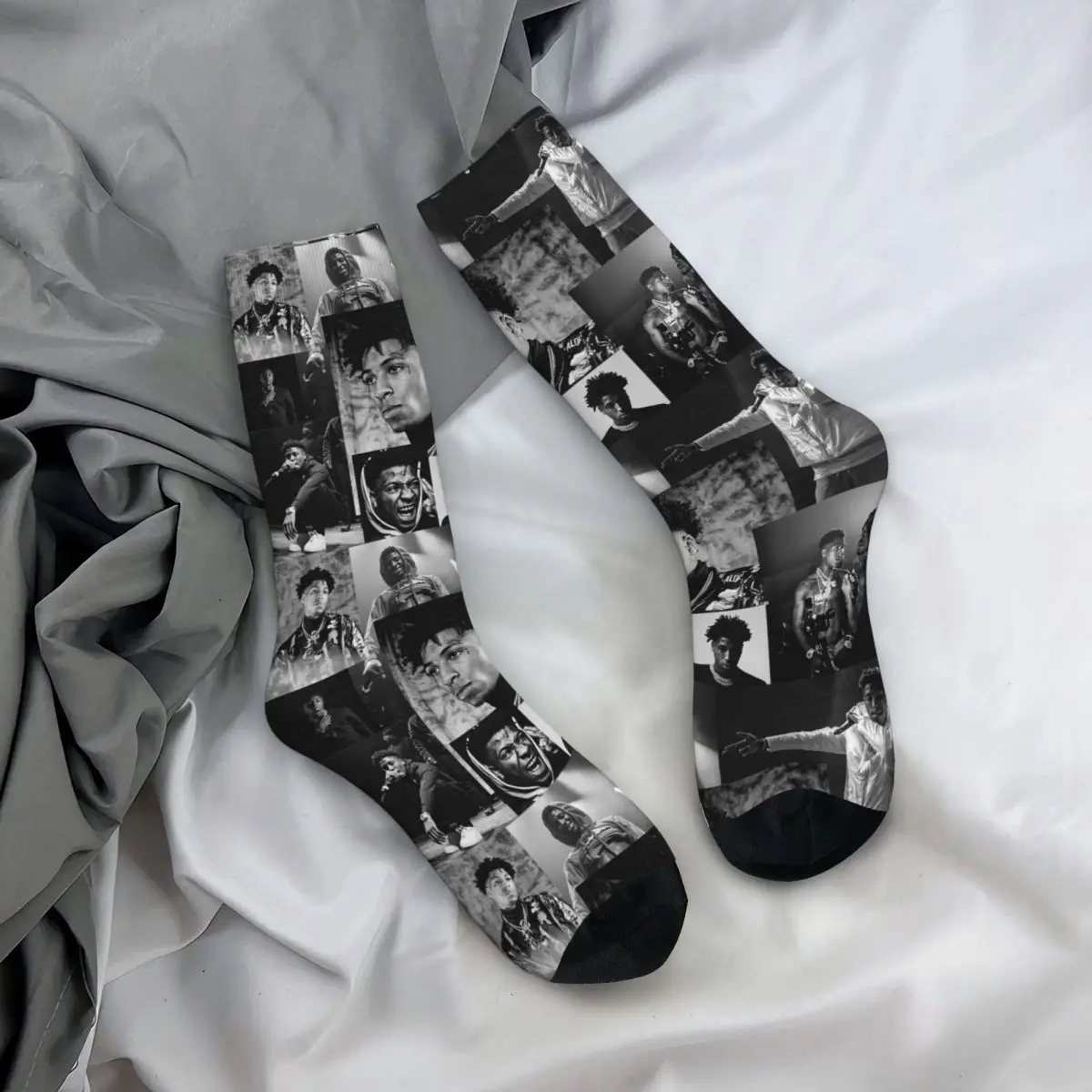 Youngboy B And W Never Broke Again Collage Socks Harajuku جوارب كل موسم جوارب طويلة إكسسوارات للجنسين هدايا عيد الميلاد