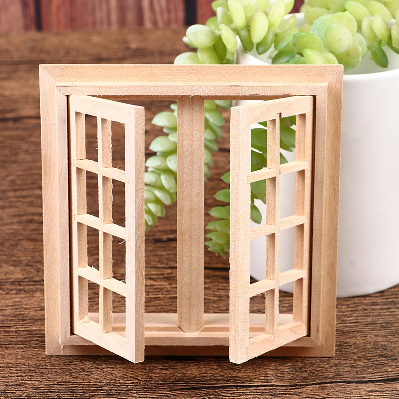 1Set Dollhouse Miniature Door Window Model 1:12 Mini 16 Grids Square Windows Home Decor Ornaments Doll House Accessories