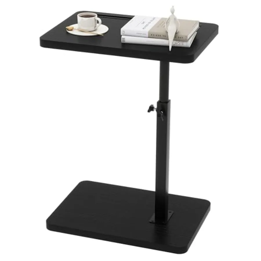 

C Shaped Side Table 360° Swivel Height Adjustable End Table for Small Spaces with Phone and Tablet Slot Modern Small Coffee Sna