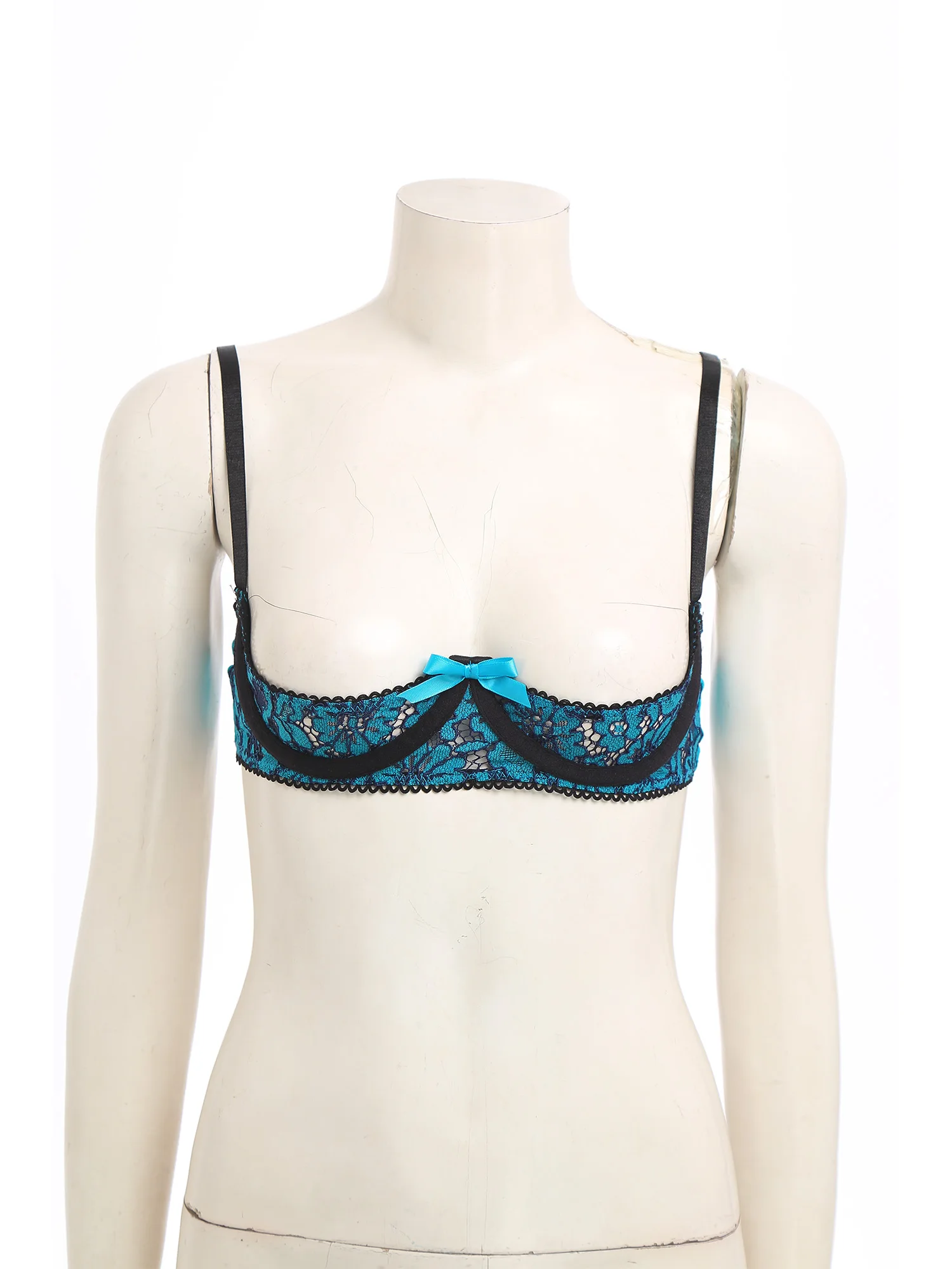 

Women Wet Look Floral Lace Push-up Bra 1/4 Cups Underwire Balconette Bralette Tempting Lingerie for Date Anniversary Honeymoon