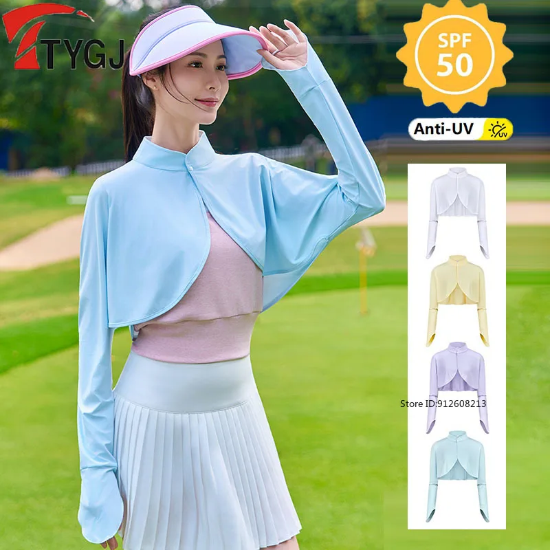 TTYGJ Summer Sun-protective Women Golf Shawl Cooling Ice Silk Thin Anti-UV Ladies Cloak & Cape Long Sleeve Thin Golf Shirts