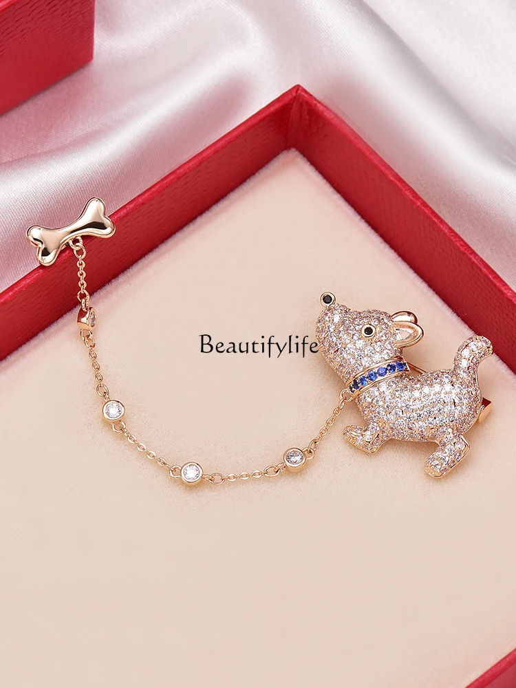 Puppy Brooch Trendy Cute Japanese Style High-End Women's Coat Shirt Neckline Chain Accessories