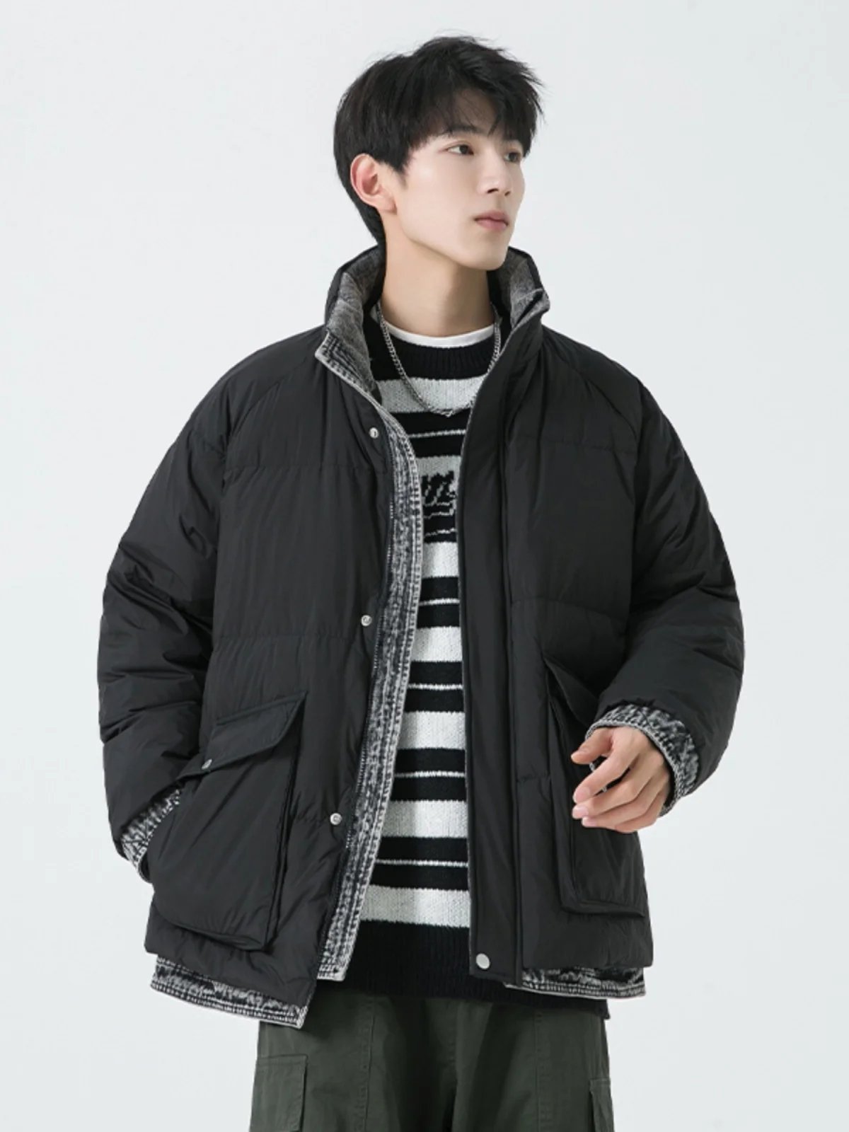

Faionable Denim Patchwork down Jaet Loose Warm Outerwear for Men And Women Youthful Trendy Winter Coat Couples Sle