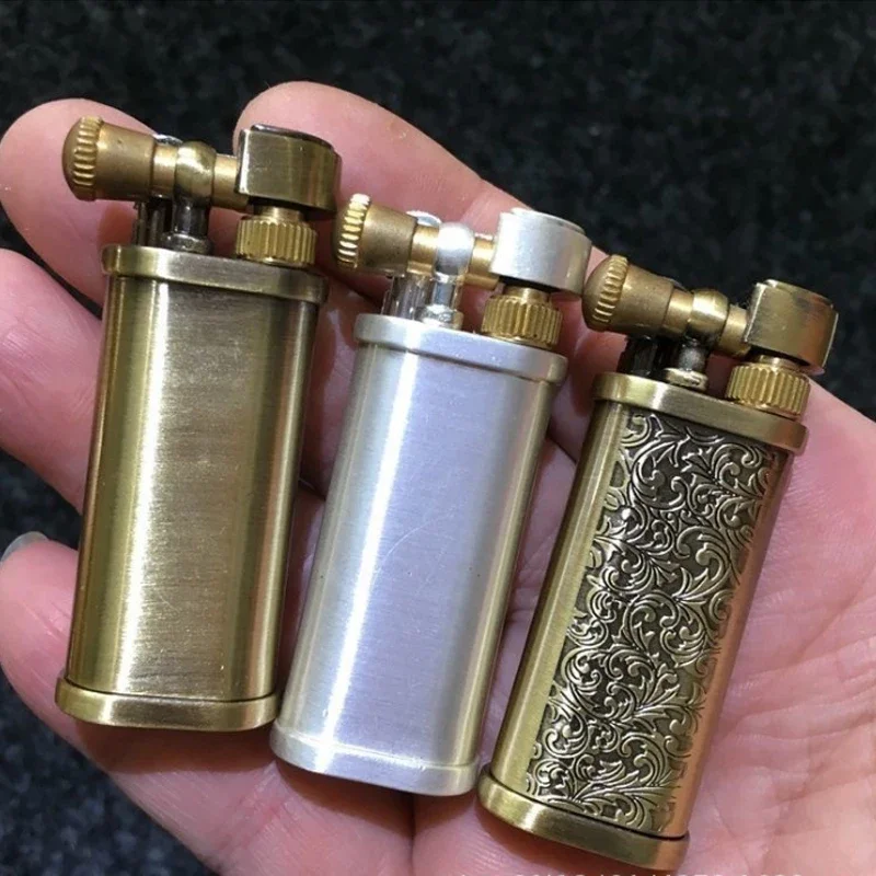 2024Tang Grass Vintage Flint Kerosene Lighters Flame Retro Metal Grinding Wheel Petrol  Cigarette Cool Lighters Creative Gadgets