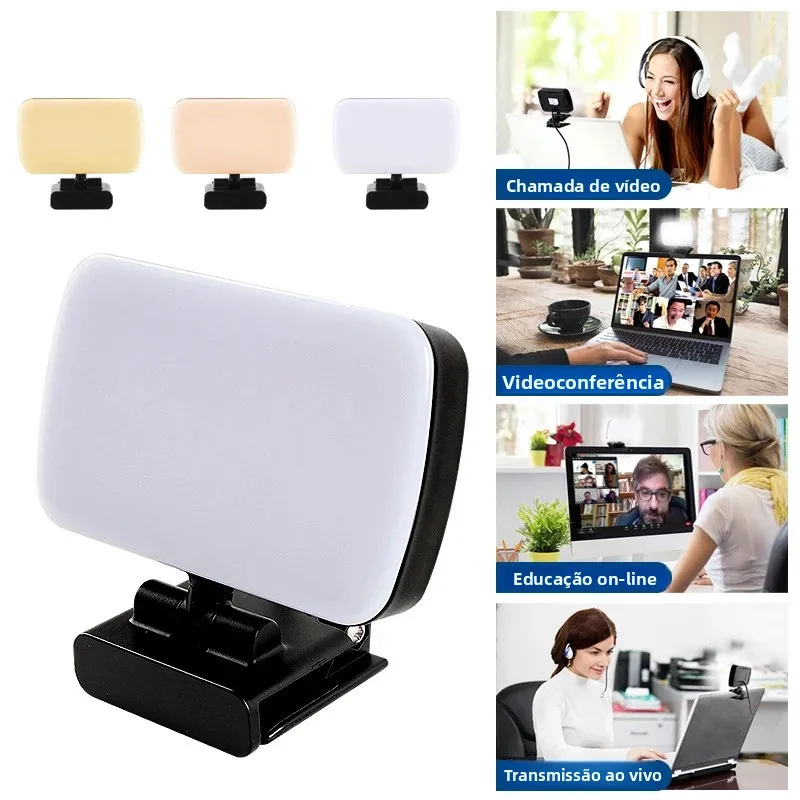 Luz de Anel para Videoconferência e Selfie para iPad, Laptop, PC, Webcam, Estúdio, LED com Iluminação Regulável e Clipe para Transmissão ao Vivo no YouTube