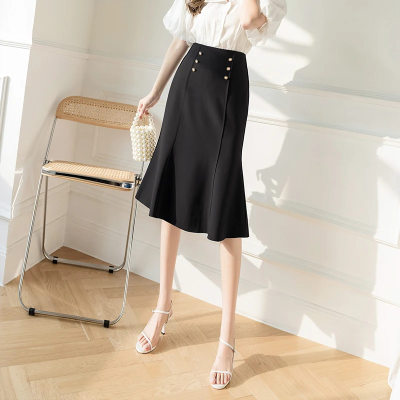 

Ladies Elegant Fashion Medium Long Black Skirt Women Clothes Girls Cute Fishtail Skirts Chic Casual Clothing Py2235-1