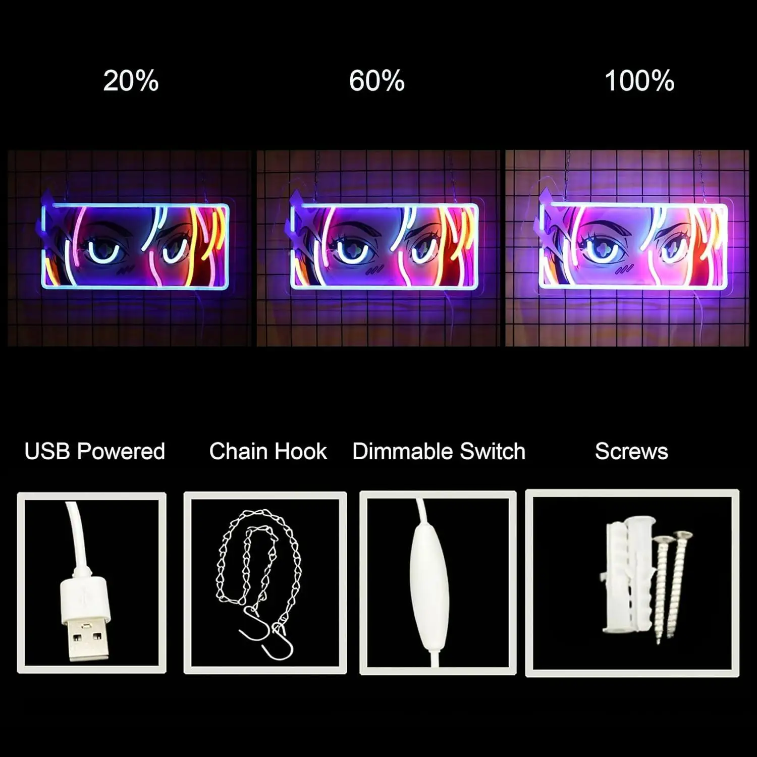 Passionate Eyes Neon Sign USB Dimmable LED Lights for Man Cave Bar Garage Game Room Gothic Wall Decor Birthday Holiday Gifts view 4