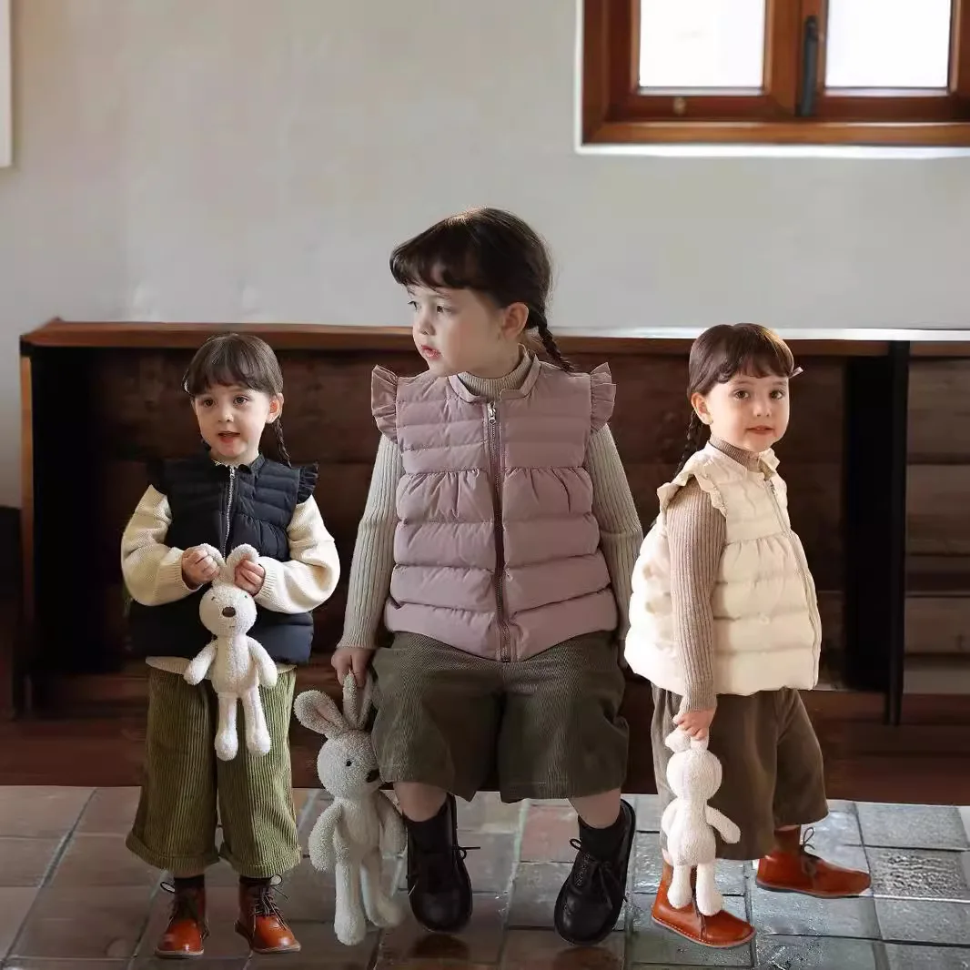Korean Version of Children's Down Cotton Vest Girls Small Flying Sleeves Fairy Fluttering Three Seasons Vest Baby