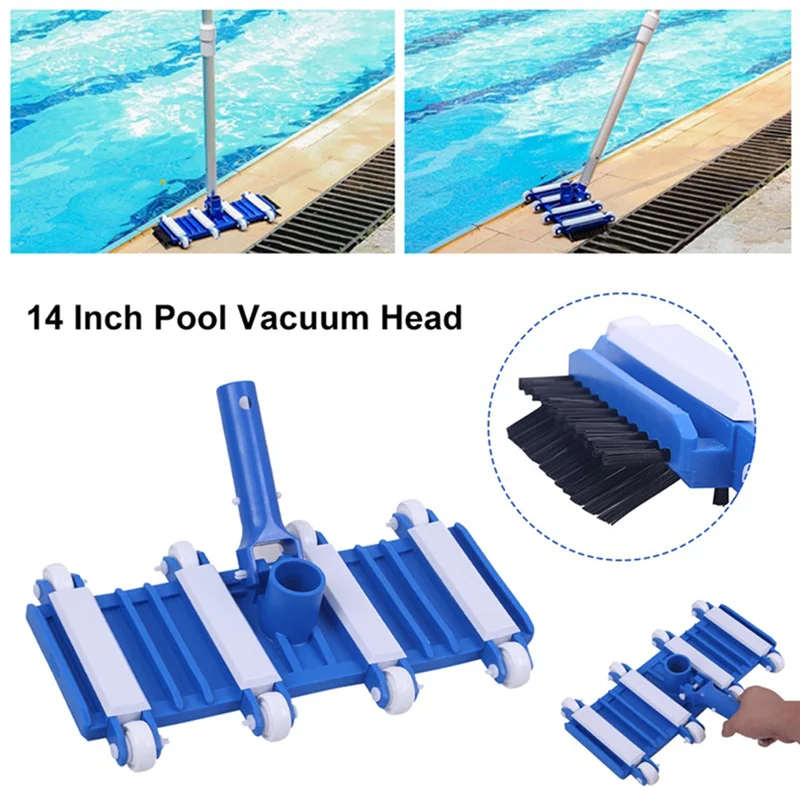 Cabezal de vacío Flexible para piscina de AB15-14 pulgadas, cabezal de succión para piscina con ruedas, Cepillo Lateral para limpieza de estanques, Spa y jacuzzi
