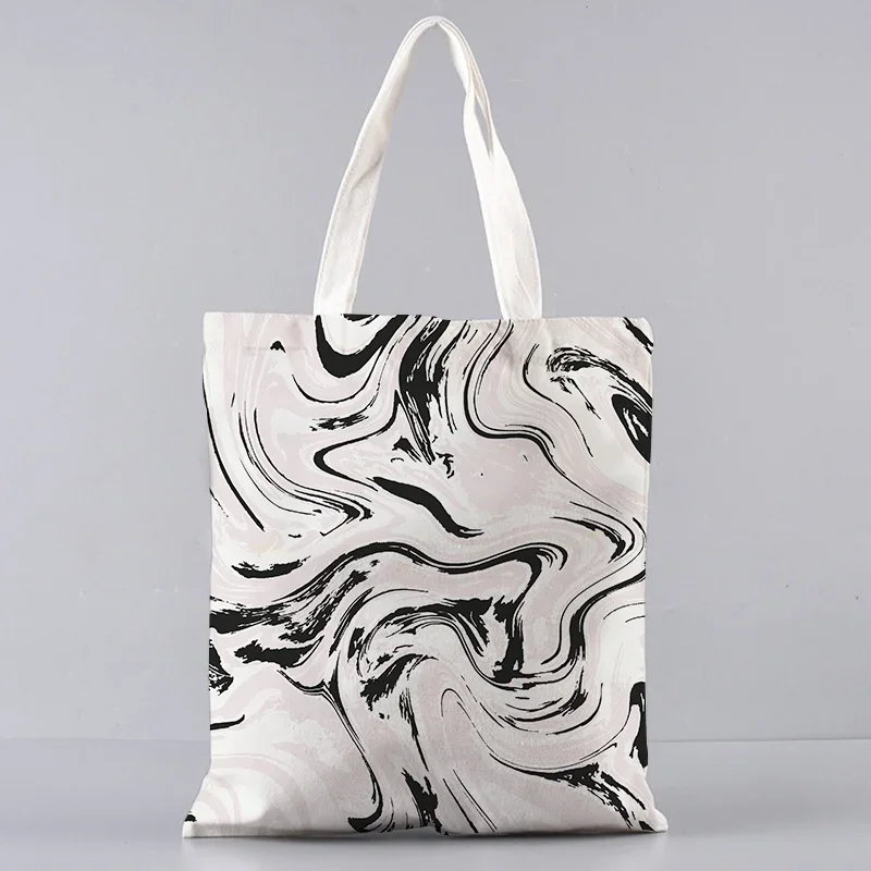 Marble Stone Print Canvas Tote Shoulder Packaging Storage Bags Street Fashion Reusable Shopping Bag for Women Shopper Handbags