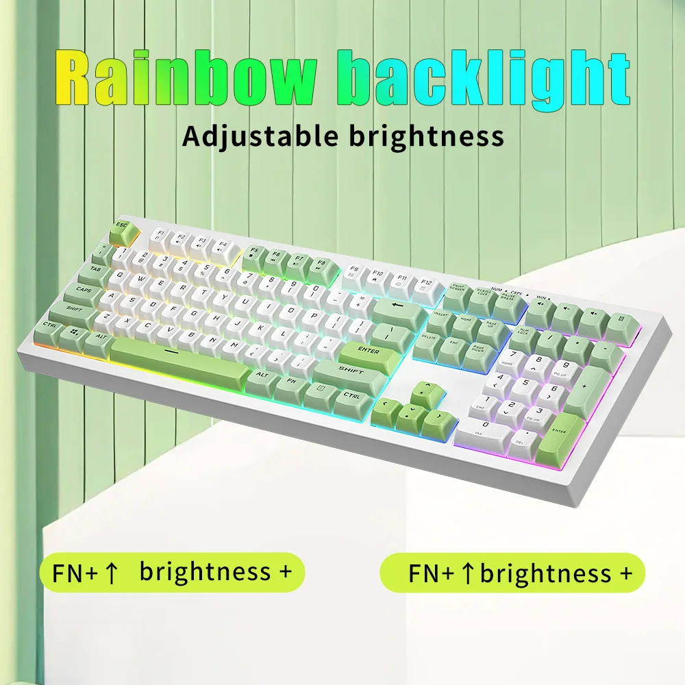 Russian Keyboard English 100% Keyboard 108 Keys 100% Layout Rainbow Backlight Type C Wired 19 Keys No Conflict BM108 Gaming ABS