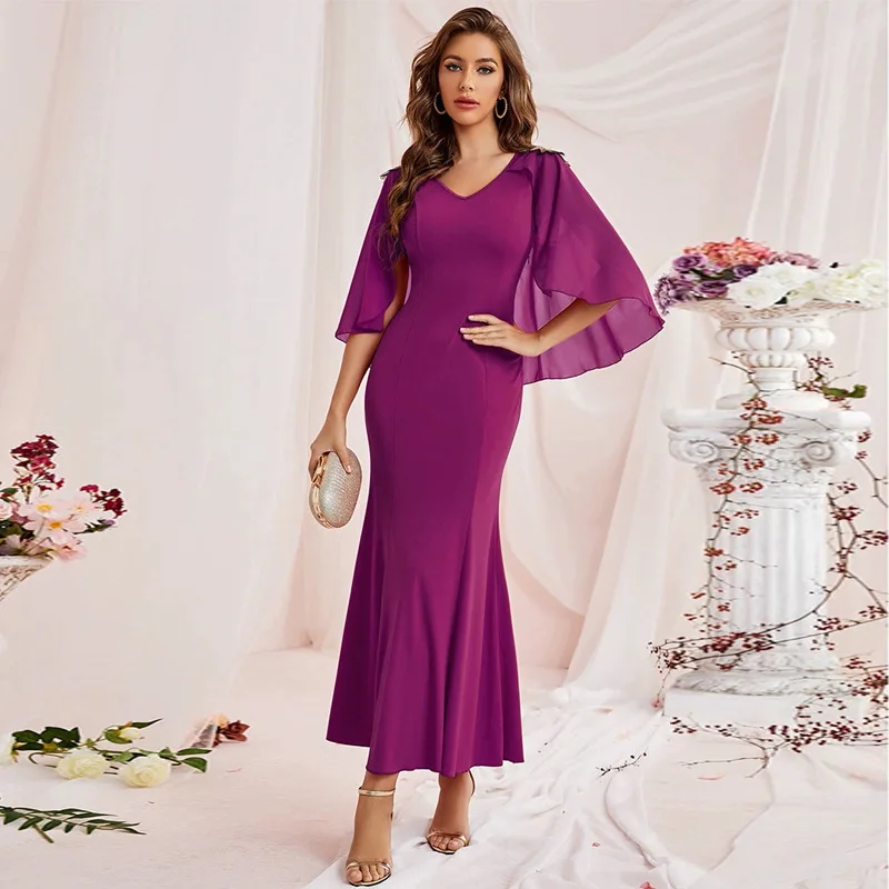 فستان ZTY-128 للسيدات موضة جديدة لعام 2023 كاجوال برقبة على شكل حرف V رفيع ملفوف على الورك