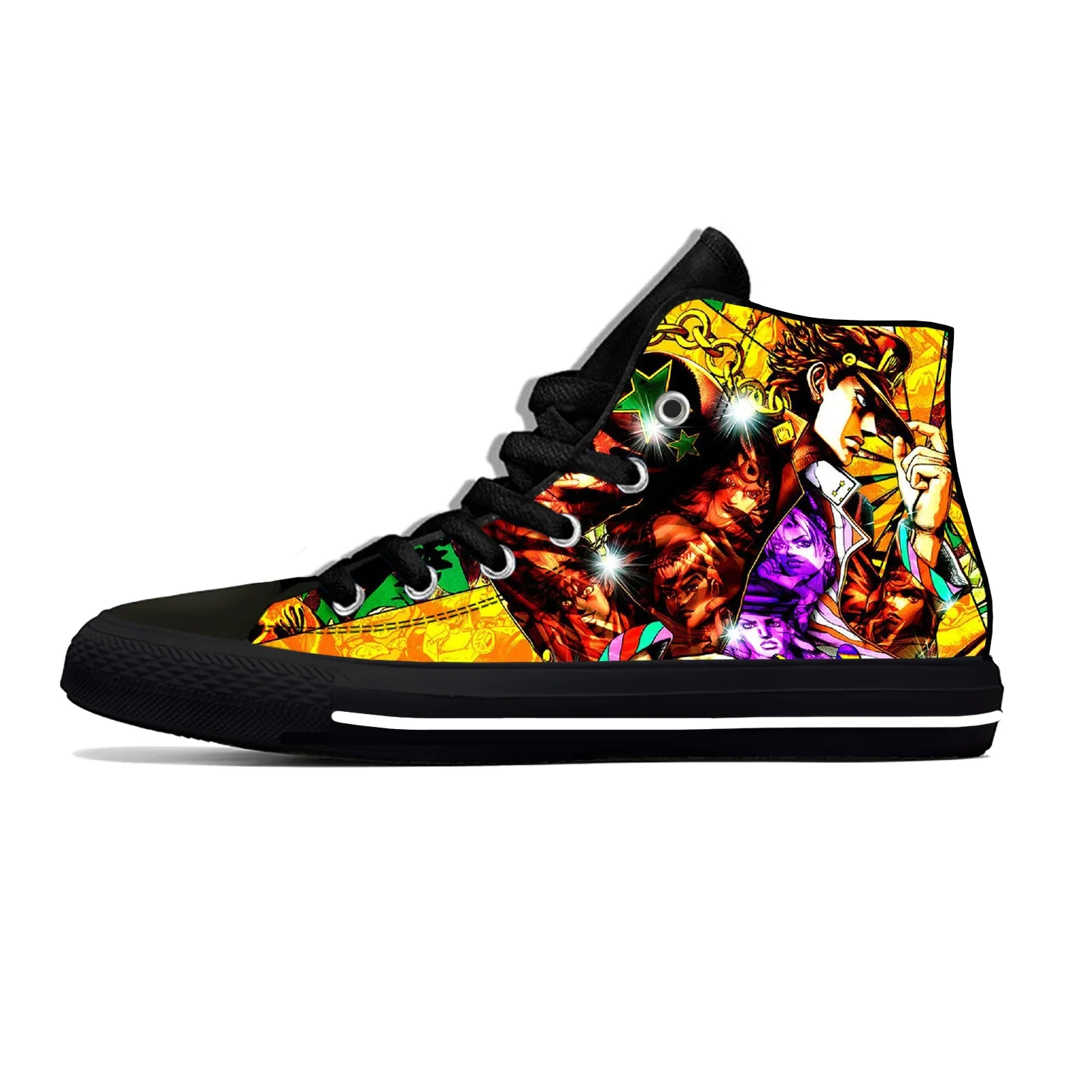 Sepatu kain kasual Kujo Jotaro petualangan aneh Anime Jepang atasan tinggi ringan bersirkulasi cetak 3D Sneakers Pria Wanita