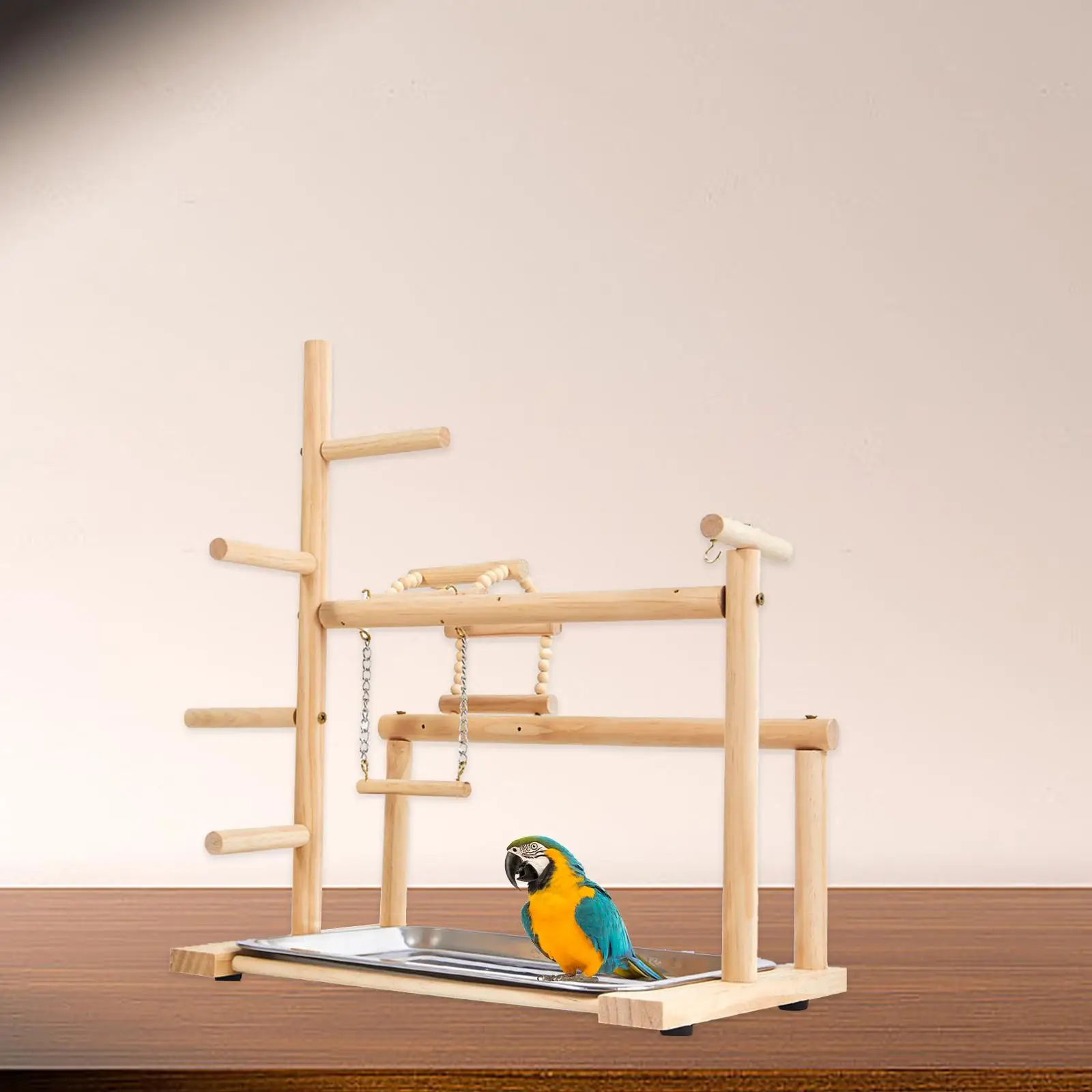 Wooden Bird Playground with Tray Perch Gym for Cockatoos Conures Cockatiels