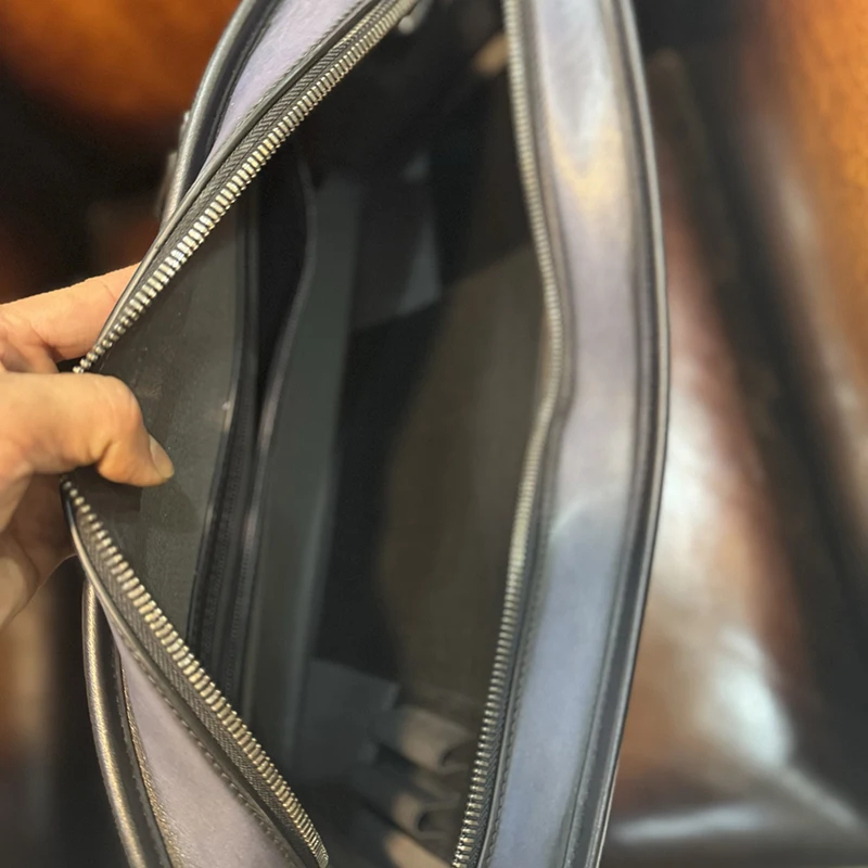 DIMY 2025 Men's briefcase leather business large capacity high-end light luxury horizontal computer bag handbag men's bag