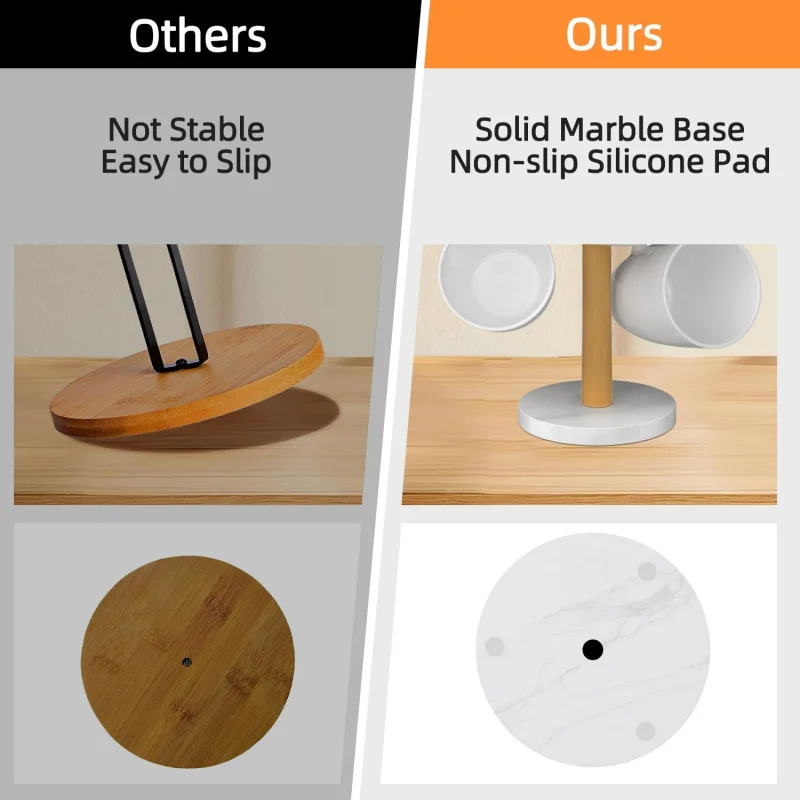 Wood Mug Holder, Marble Base Cup Rack Tree, Stand Hanger, Kitchen Coffee  Countertop Tea  , Dryer